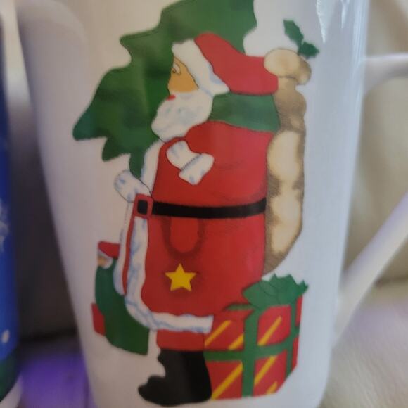 Christmas Coffee Cups Set of Two One has Snowman and One has Santa - Picture 3 of 9